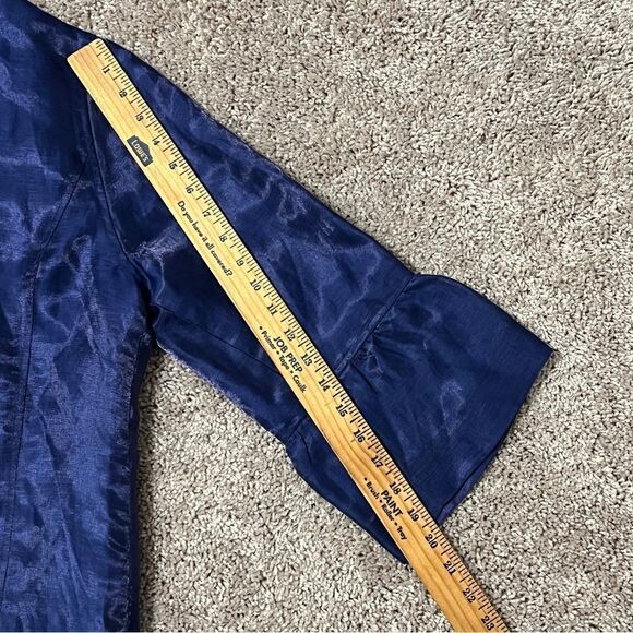 Chico’s Size 2 Metallic Linen Blend Long Bell Sleeve Jacket Blazer Cobalt - Picture 8 of 12